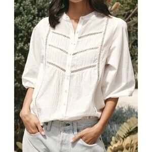 Maye Women's Paloma Cotton White Shirt Button Up Minimalist Feminine Size XS